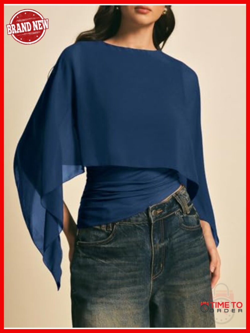 Asymmetrical Sheer Chiffon Blouse 2-in-1 Tank Top Dressy Casual Layered - Picture 4 of 6